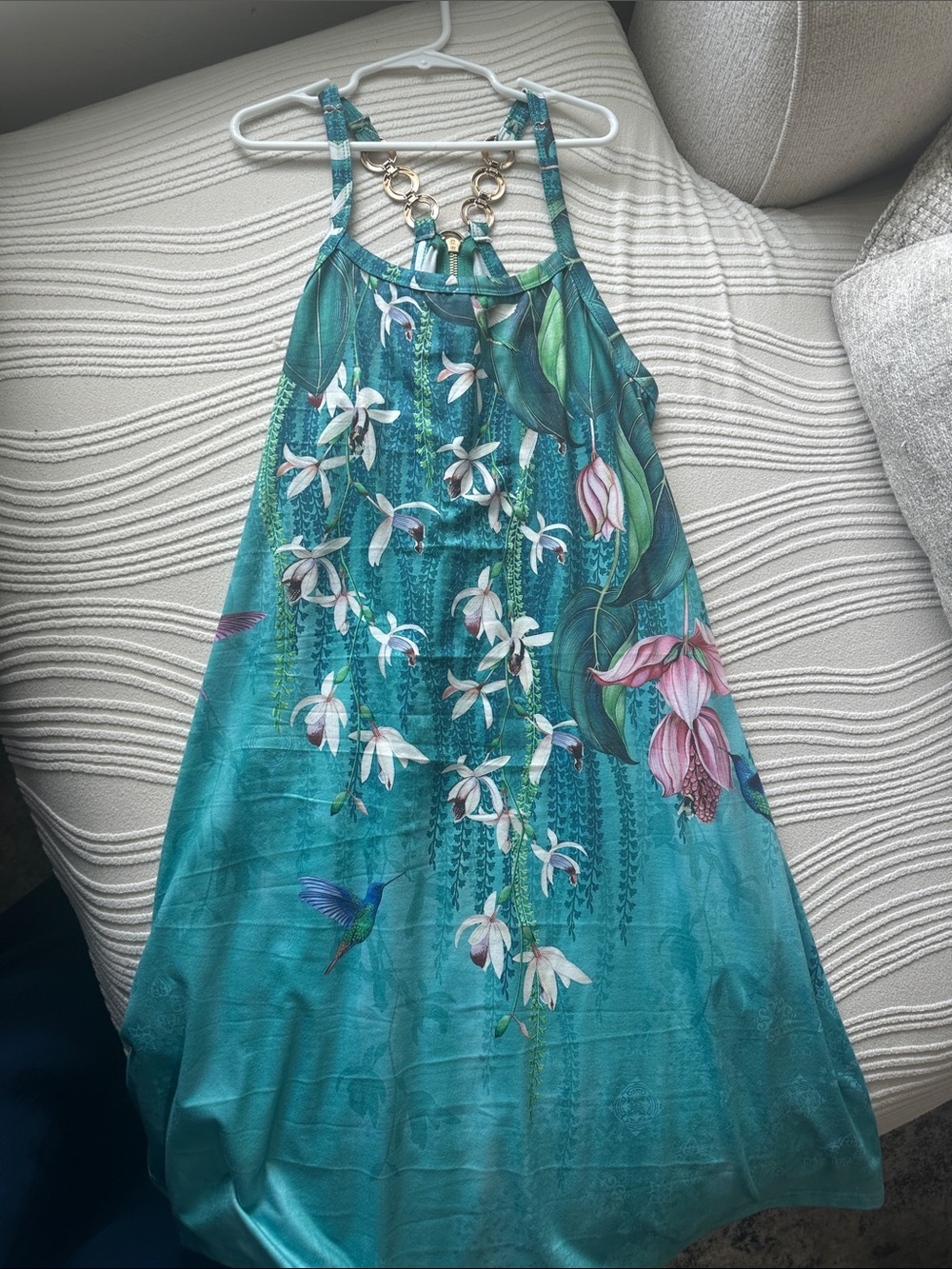 Teal Floral Halter Summer Dress